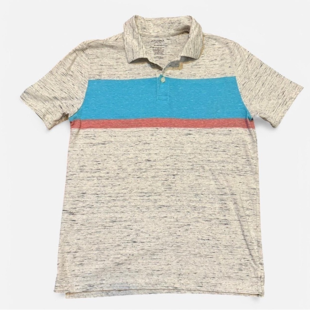 Men's Heathered Polo Shirt - Blue and Red Stripe